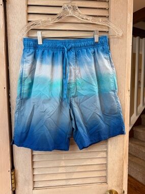 Old Navy Blue Ombre Swim Trunks Small 7” Inseam Mesh Liner